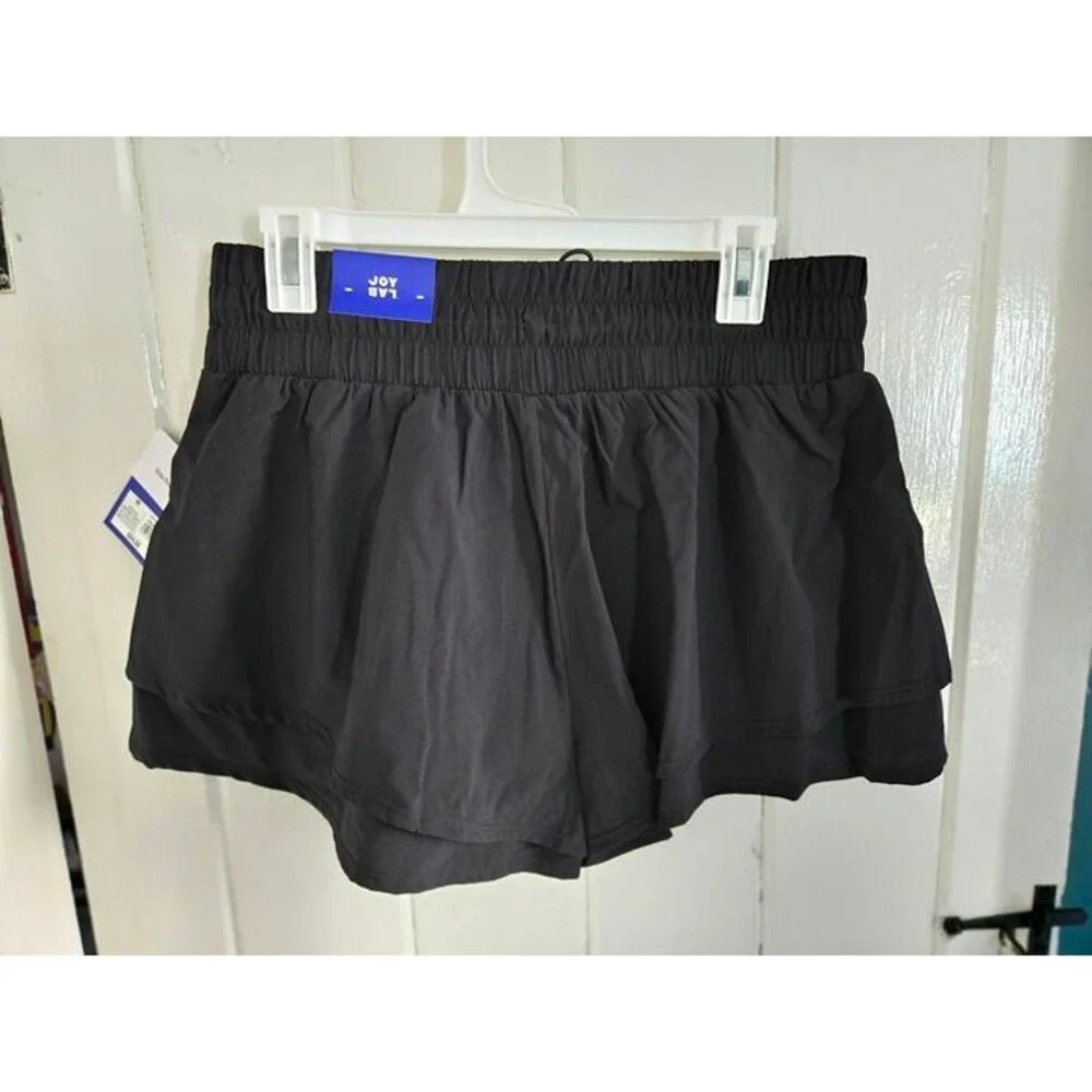 JoyLab Black Double Layer Mid-Rise Shorts, Built in Brief Womens Medium - NEW